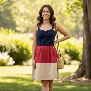 Birds Of North America Sz 8 Stint Cotton Colorblock Tiered Dress